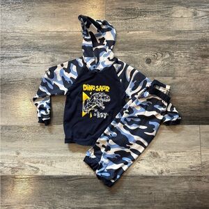 Blue and White Camouflage Hoodie and Pants Set
